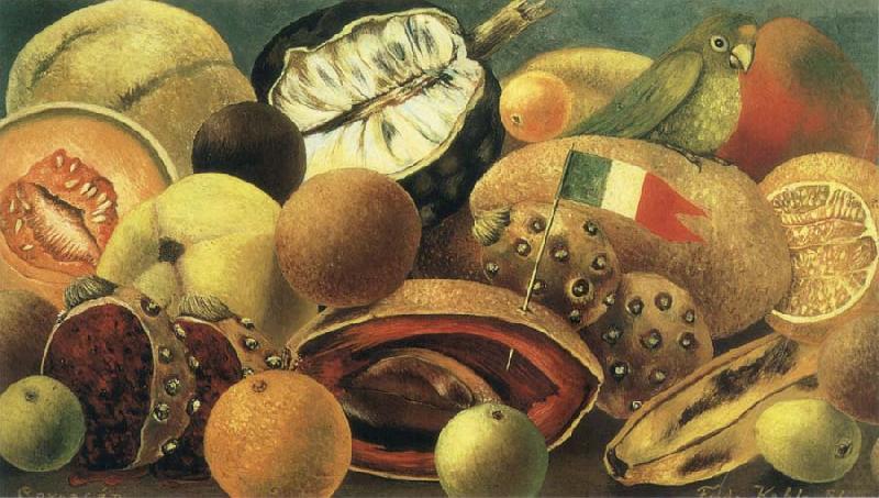 The still life having parrot and flag, Frida Kahlo